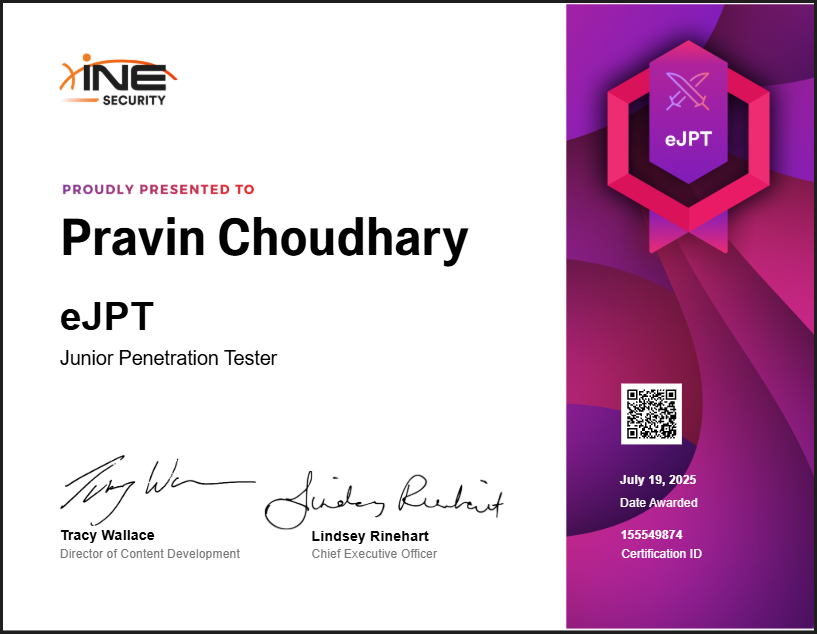 eJPTv2 — Junior Penetration Tester certificate